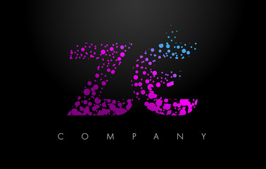 ZE Z E Letter Logo with Purple Particles and Bubble Dots