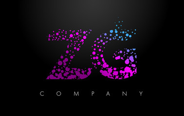 ZG Z G Letter Logo with Purple Particles and Bubble Dots