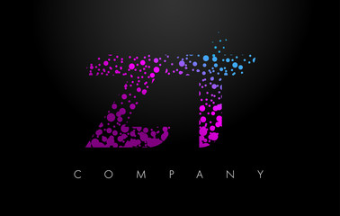 ZT Z T Letter Logo with Purple Particles and Bubble Dots