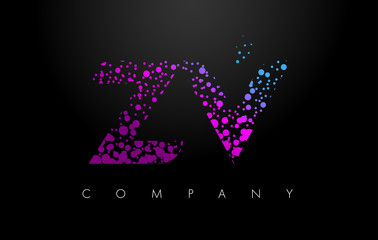 ZV Z V Letter Logo with Purple Particles and Bubble Dots