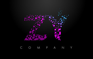 ZY Z Y Letter Logo with Purple Particles and Bubble Dots