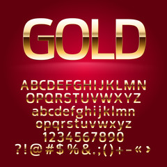 Golden vector alphabet letters, symbols, numbers. Contains graphic style