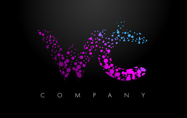 WC W C Letter Logo with Purple Particles and Bubble Dots