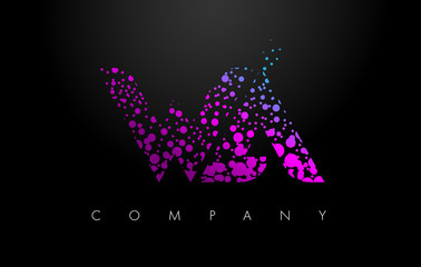 WA W A Letter Logo with Purple Particles and Bubble Dots