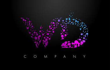 WD W D Letter Logo with Purple Particles and Bubble Dots