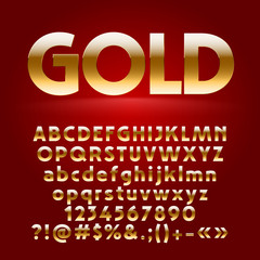 Vector set of decorative gold letters, symbols and numbers. Contains graphic style