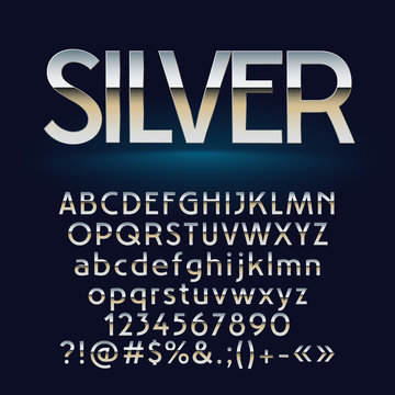 Vector set of silver letters, numbers and symbols
