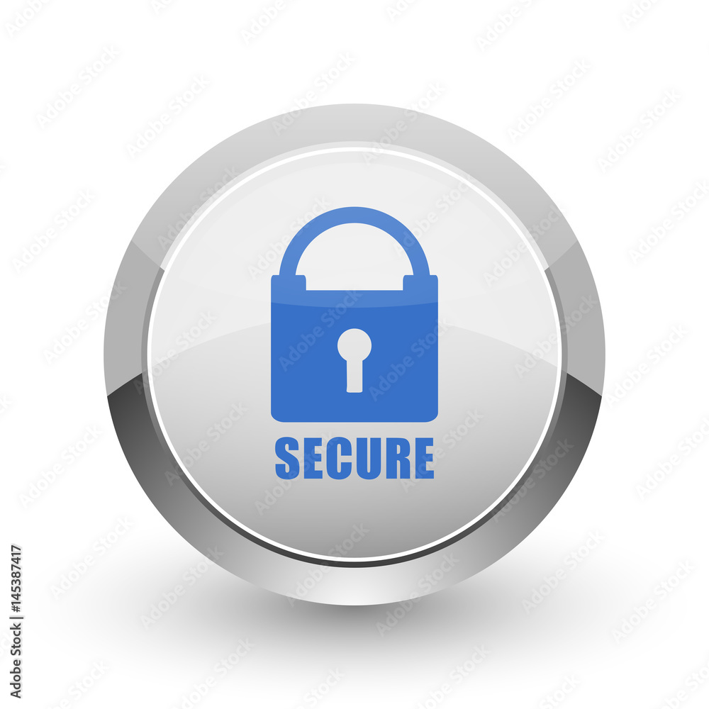 Poster Secure chrome border web and smartphone apps design round glossy icon.