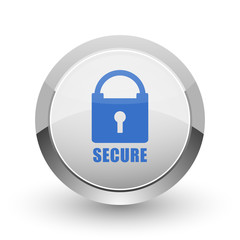 Secure chrome border web and smartphone apps design round glossy icon.