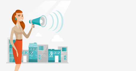 Business woman making public announcement.