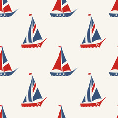 Fototapeta premium Retro Nautical Seamless Pattern with Sailing Boats