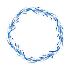 Indigo blue hand drawn wreath, vector illustration