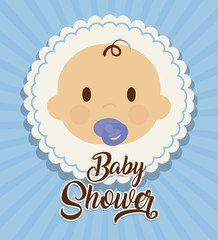 Fototapeta premium baby shower card with cute baby boy icon over blue background. colorful design. vector illustration