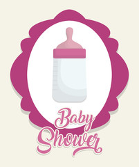 baby shower card with bottle icon over white background. colorful design. vector illustration