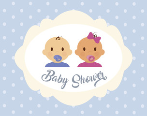 baby shower card with babies icon over blue background. colorful design. vector illustration
