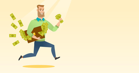 Business woman with briefcase full of money.