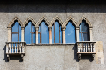 The medieval castle window of Castelvecchio Castle in Verona Italy