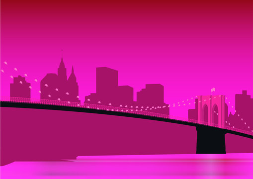 Панорама Бруклинского моста через Ист-Ривер в Нью-Йорке.