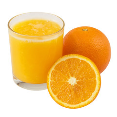 Orange juice on white isolated background