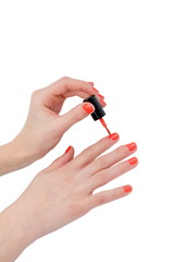Manicure on his hands, isolated on a white background