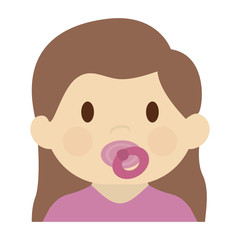 cute baby girl with pacifier, cartoon icon over white background. colorful design. vector illustration