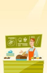 Worker standing behind the counter at the bakery.