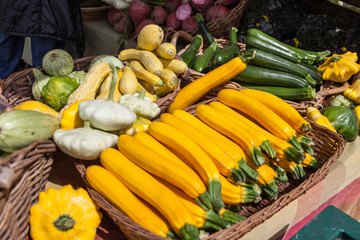 summer squash and zucchini at farmer's market