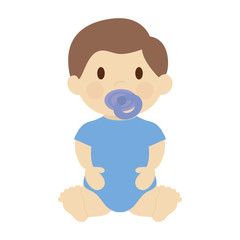 cute baby boy with pacifier, cartoon icon over white background. colorful design. vector illustration