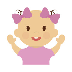 cute baby girl with pink bows, cartoon icon over white background. colorful design. vector illustration