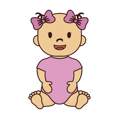 cute baby girl with pink bows, cartoon icon over white background. colorful design. vector illustration