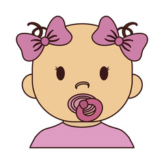cute baby girl with pacifier and pink bows, cartoon icon over white background. colorful design. vector illustration