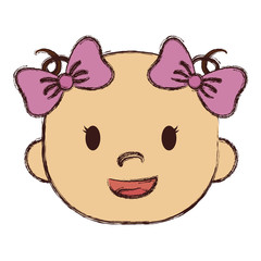 cute baby girl with pink bows, cartoon icon over white background. colorful design. vector illustration