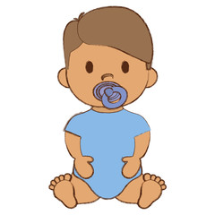 cute baby boy with pacifier, cartoon icon over white background. colorful design. vector illustration