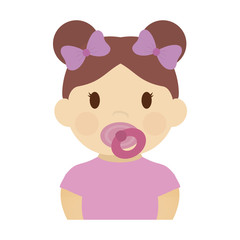 cute baby girl with pacifier and pink bows, cartoon icon over white background. colorful design. vector illustration