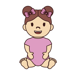 cute baby girl with pink bows, cartoon icon over white background. colorful design. vector illustration