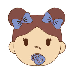 cute baby girl with purple bows, cartoon icon over white background. colorful design. vector illustration