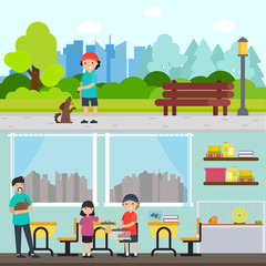 Naklejka premium People And Animals Horizontal Banners