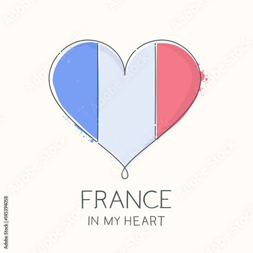 "Heart shape with flag of France vector illustration in scribble ...