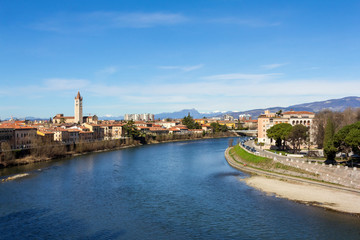 Fototapeta na wymiar View of the Adige River in Verona Italy