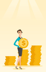 Successful business woman with dollar coin.