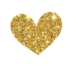 Gold glitter vector heart. Golden sparcle St. Valentines day card. Amber particles. Luxury design element.