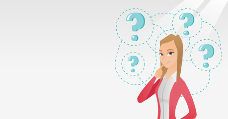 Young business woman thinking vector illustration.