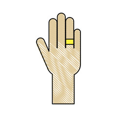 human hand with gold ring icon over white background. vector illustration