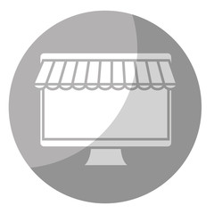 computer icon over gray circle and white background. vector illustration