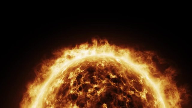 Realistic animation of the sun and the solar surface. Solar prominence.