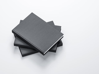 Three Black Books mockup with textured cover, 3d rendering