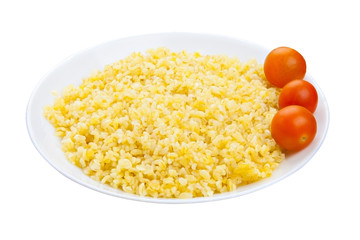Delicious home made pilaw from wheat on plate