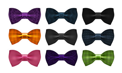 Bow tie collection. Bowtie, necktie symbol or icon. Vector illustration