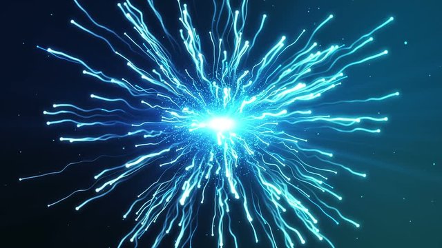 Blue molecules explode in the interaction.
