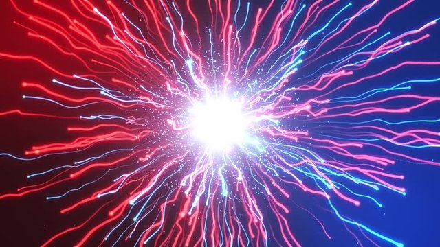 Blue and red molecules explode on interaction
